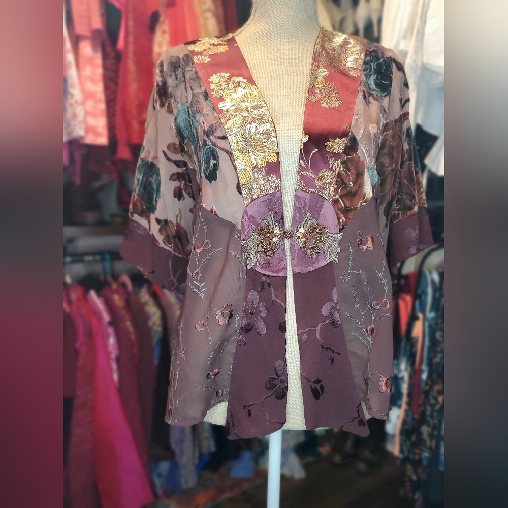 Gorgeous Vintage Spencer Alexis Burgandy Floral Jacket US sz S